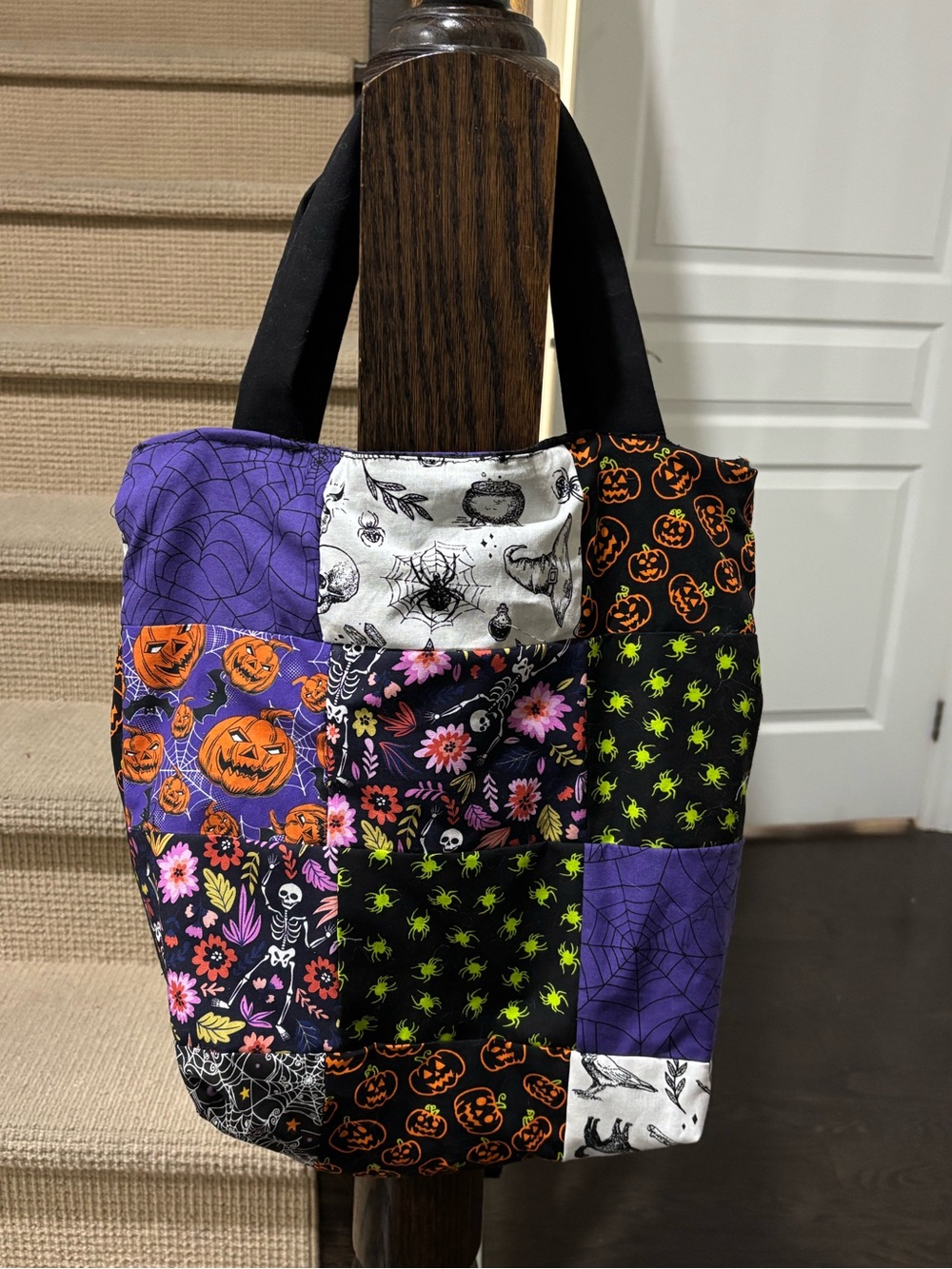 Halloween Patchwork Tote Bag - Purple & Black